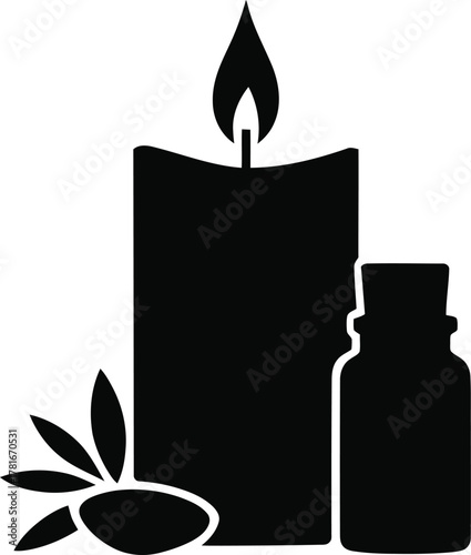 Serene aromatherapy candle and essential oil silhouette for spa and wellness