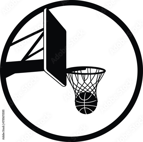 Basketball hoop swish goal circle silhouette with net and ball