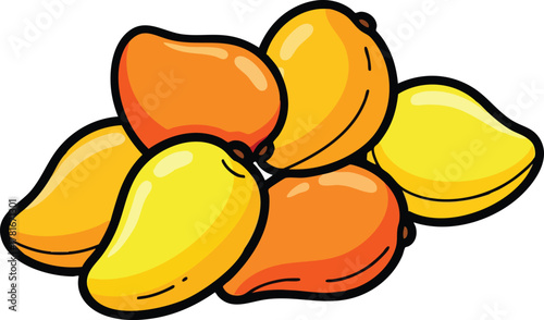 Pile Of Ripe Mangoes With Orange And Yellow Hues Isolated On White Background