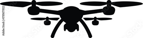 Modern quadcopter drone flying in the sky silhouette banner advertisement