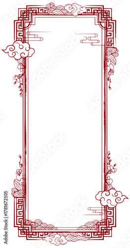 Elegant traditional Chinese border with auspicious clouds and floral motifs for festive designs