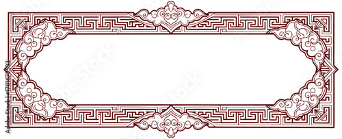 Elegant Eastern ornamental frame with swirling clouds and meander pattern for invitations