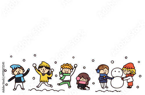 雪と子供のイラスト