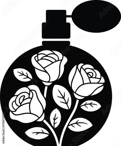 Elegant roses perfume atomizer bottle silhouette design