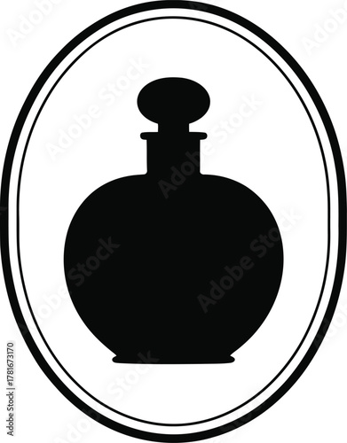 Elegant oval frame design featuring a perfume decanter bottle silhouette