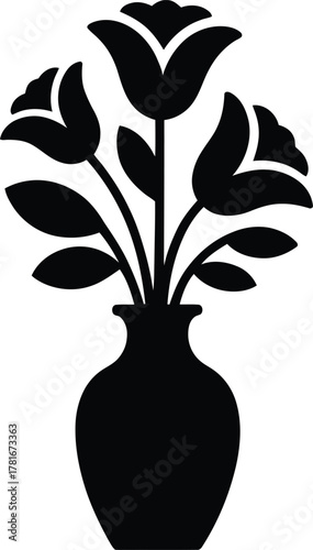 Elegant silhouette of three roses in a vase classic floral arrangement