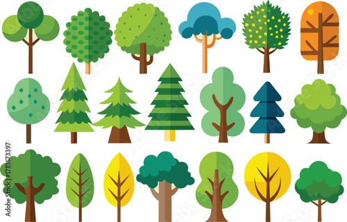 Colorful flat design tree collection for ecology and nature themes
