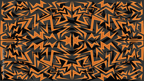 Sporty Geometric Lightning Seamless Pattern with Orange Zigzag Shapes on Dark Background for Modern Jersey and Athletic Apparel Design