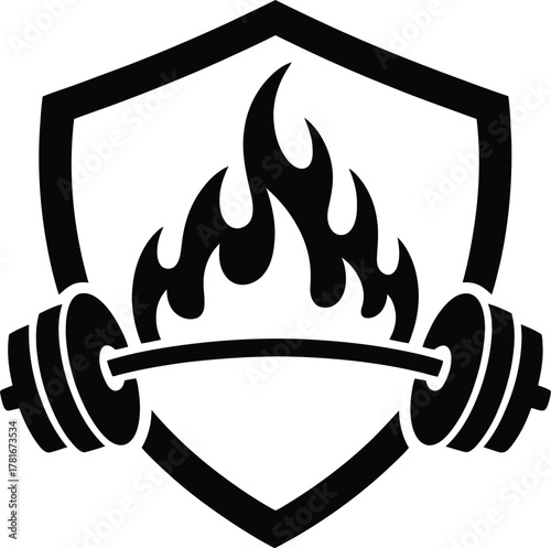 Dynamic weightlifting fire workout shield logo silhouette