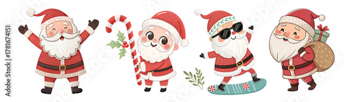 Cute Cartoon Santa Claus in Fun Holiday Poses
