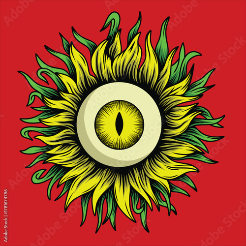 vector illustration of a sunflower with eyes in the middle