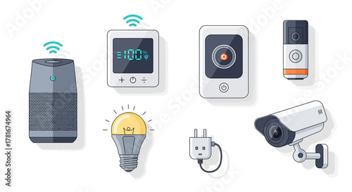 Smart Home Technology and Devices Illustrated with a Modern Flat Design Style