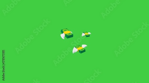 Flying dollar bills with wings, symbolizing money flowing away or financial freedom.
