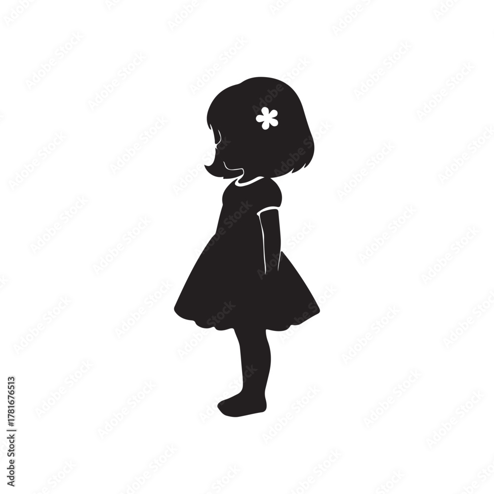 Fototapeta premium Beautiful small girl silhouette icon vector flat illustration