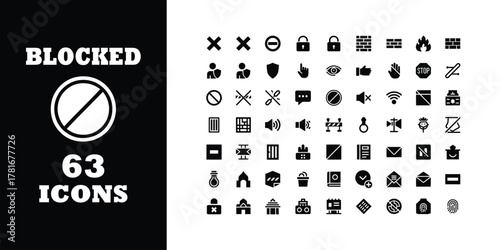 Essential blocked icon collection offers versatile solutions for modern interface design projects needing security, privacy, and restriction features
