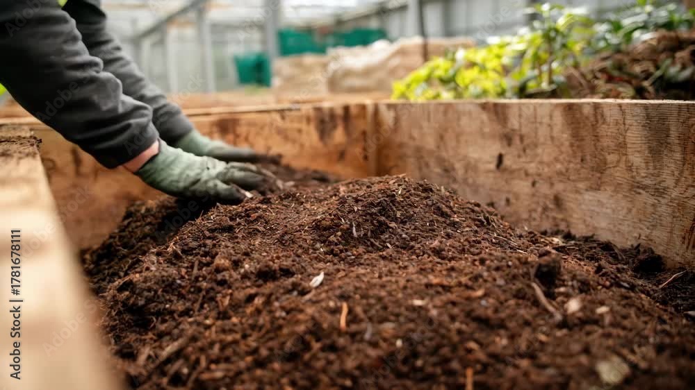 Composting Layring Medium shot of workers layering organic waste in a compost heap at a ...