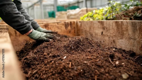 Wallpaper Mural Medium shot of workers layering organic waste in a compost heap at a sustainable nursery highlighting ecofriendly soil enrichment methods. Torontodigital.ca