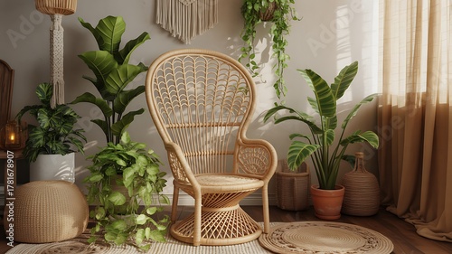 Interior design with a cozy chiar and an empty frame