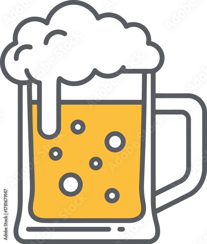Crisp amber beer mug overflowing with frothy head bubbles refreshing cold drink icon vector