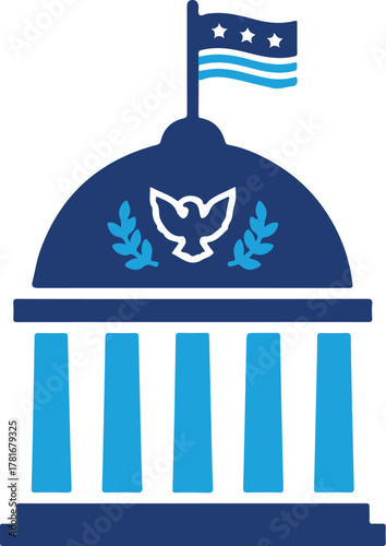 Government building with flag, vector illustration