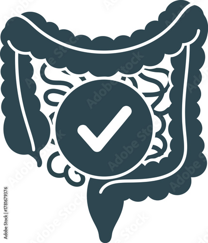 Digestive system health check icon healthy intestines gut microbiome balance checkmark symbol vector vector