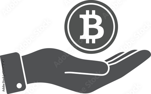 Bitcoin cryptocurrency held in hand icon for digital finance investment and blockchain technology vector