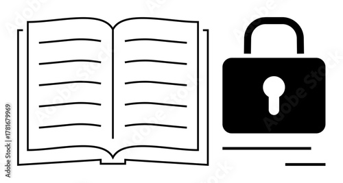 Open book alongside padlock highlights concepts thumbs up data security, intellectual property protection, education, confidentiality. Ideal for privacy, copyright, knowledge access, secure systems