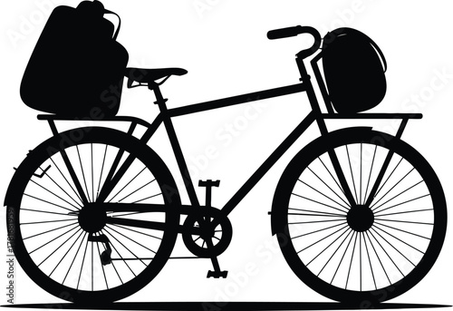 Delivery cargo bicycle with bags silhouette for transportation and logistics
