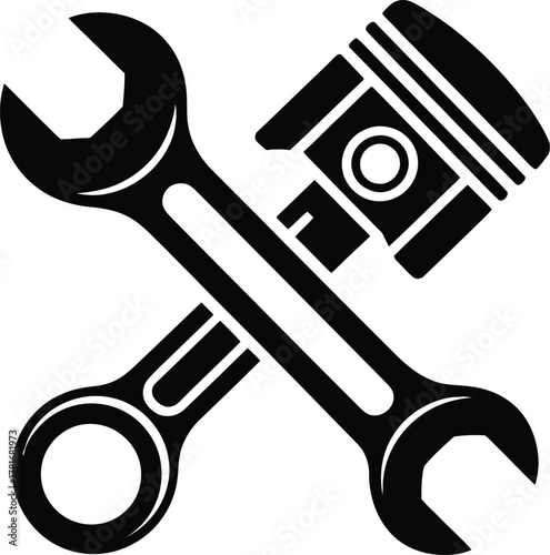 Iconic crossed wrench and piston auto mechanic silhouette