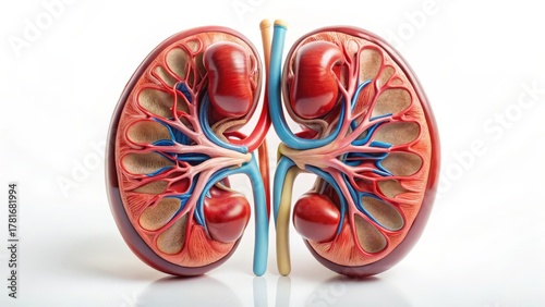 A pair of realistic kidney models showing internal structures
