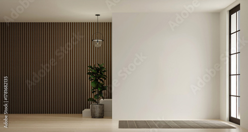 Interior design wellness with modern minimalism and natural elements. 3D render illustration