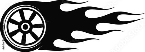 Dynamic flaming wheel tire hot rod racing silhouette design