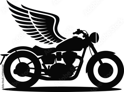 Dynamic vintage motorcycle with majestic wings silhouette design