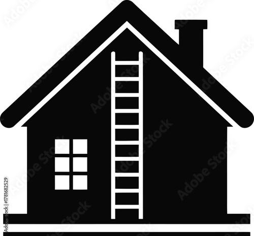 House with ladder silhouette for banner or advertisement design