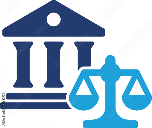 Courthouse and scales of justice icon