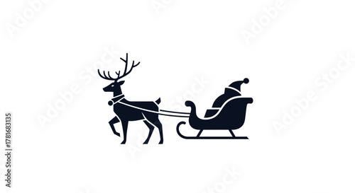 Santa's sleigh pulled by reindeer is ready for Christmas deliveries, creating holiday cheer and festive designs for cards and promotions