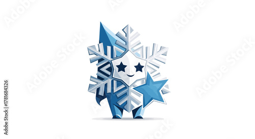 Adorable snowflake character with star eyes and happy smile, perfect for winter holiday promotions and festive season designs on a bright white backdrop
