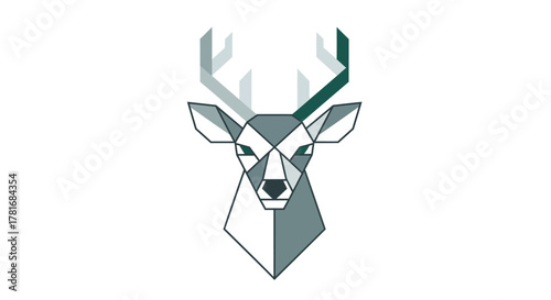 Geometric deer head logo with modern design elements for stylish branding and creative projects, perfect for nature-inspired ventures and artistic endeavors