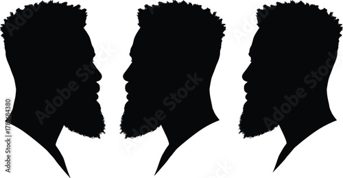 Silhouette, profile, bearded man, curly hair, artistic portrait, black outline, symmetry, identity, minimal design, vector style, human face, mirrored composition, abstract concept