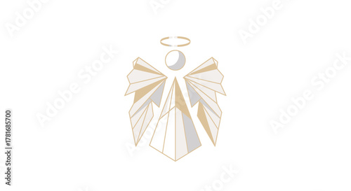 Elegant geometric angel with golden halo for Christmas holiday design projects and spiritual themes, conveying peace, hope, and festive cheer in modern style