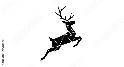 Stunning geometric deer silhouette leaping forward, perfect for modern holiday designs and nature-themed projects, adding a touch of minimalist elegance