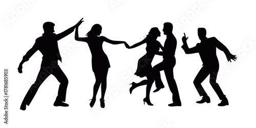 Silhouette of people dancing, having fun together