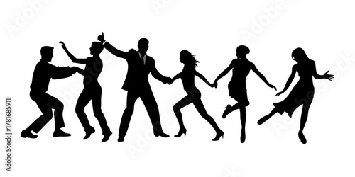 Silhouette of a group of people dancing