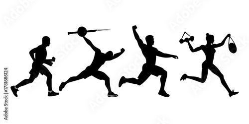 Silhouette of a person in various stages of weightlifting
