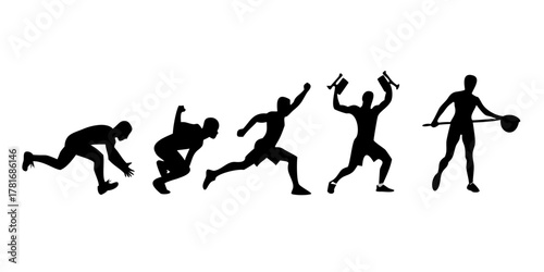 Silhouette of a man in various stages of lacrosse play