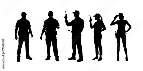 Silhouette of security guards and police officers