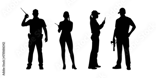 Silhouettes of security guards with walkietalkies