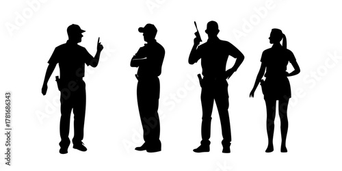 Silhouettes of security guards with walkietalkies
