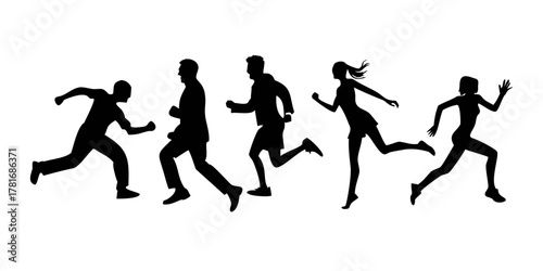 Silhouette of people running