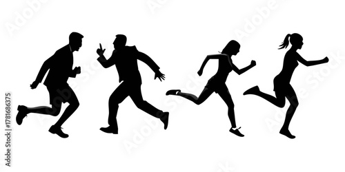 Silhouette of people running, fitness and exercise